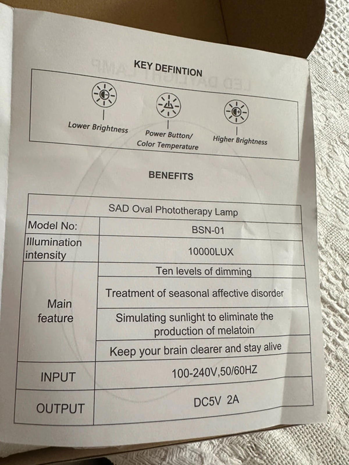 LED Daylight Lamp - SAD Phototherapy Light