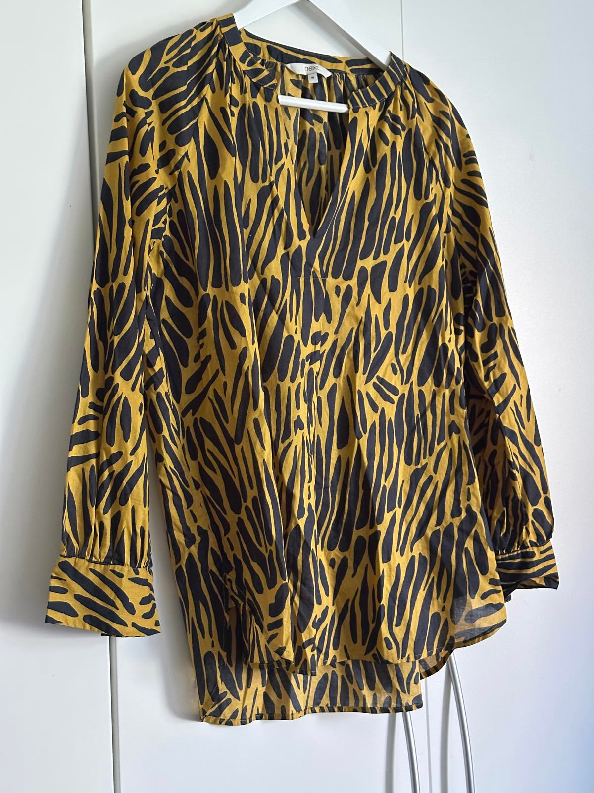 Next mustard & black animal print cotton blouse – UK 16
