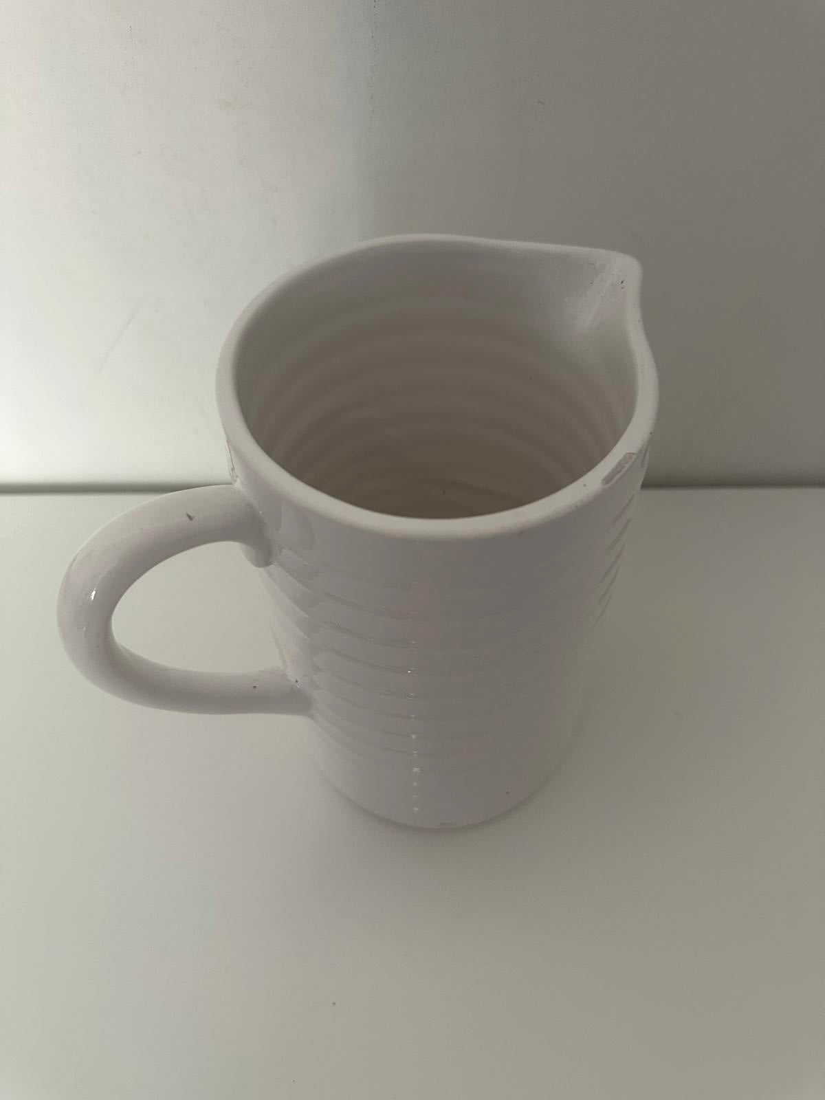 Ribbed White Ceramic Jug