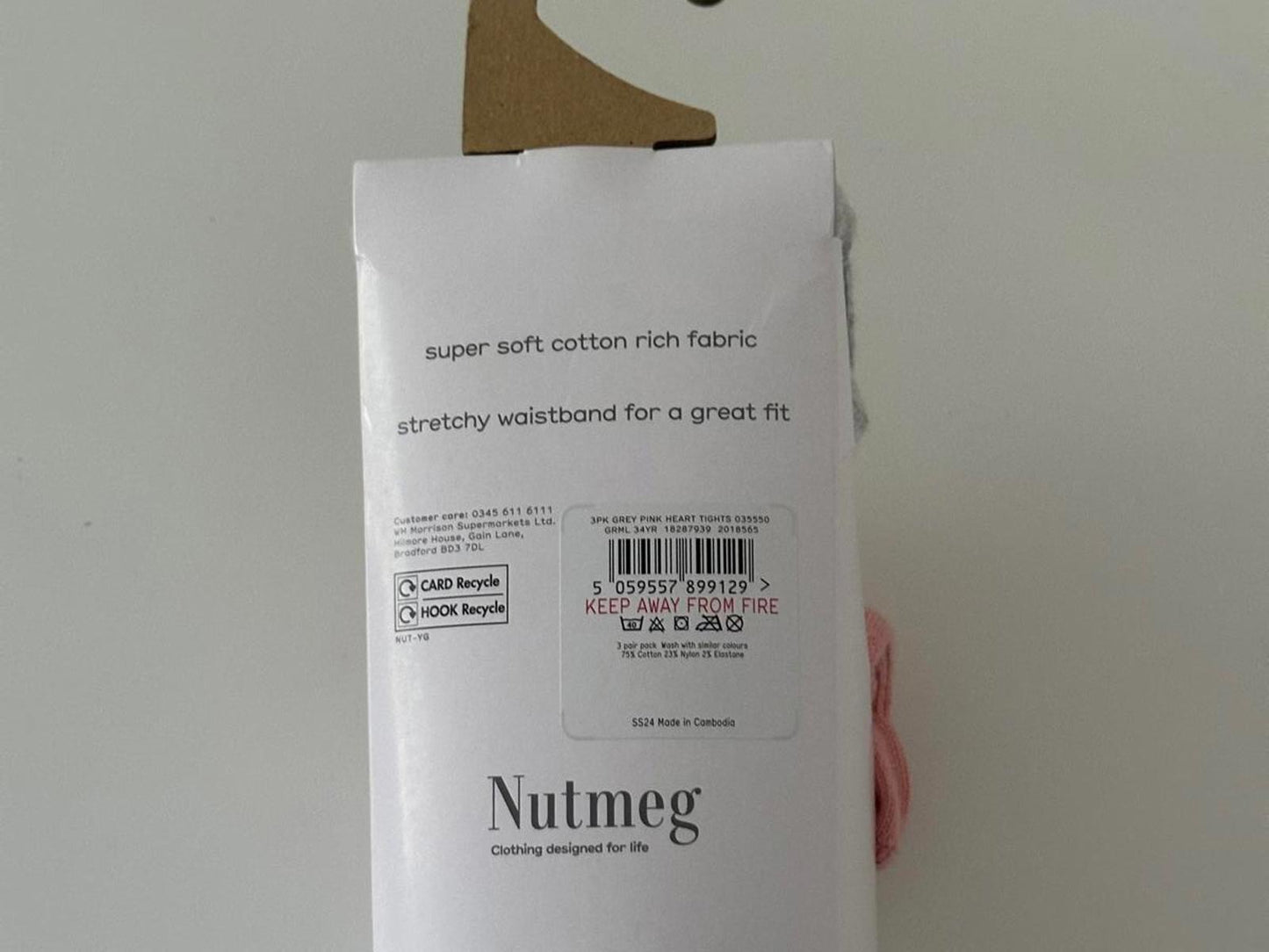Nutmeg Kids Girls 3-Pack Heart Patterned Tights – 3-4 Years