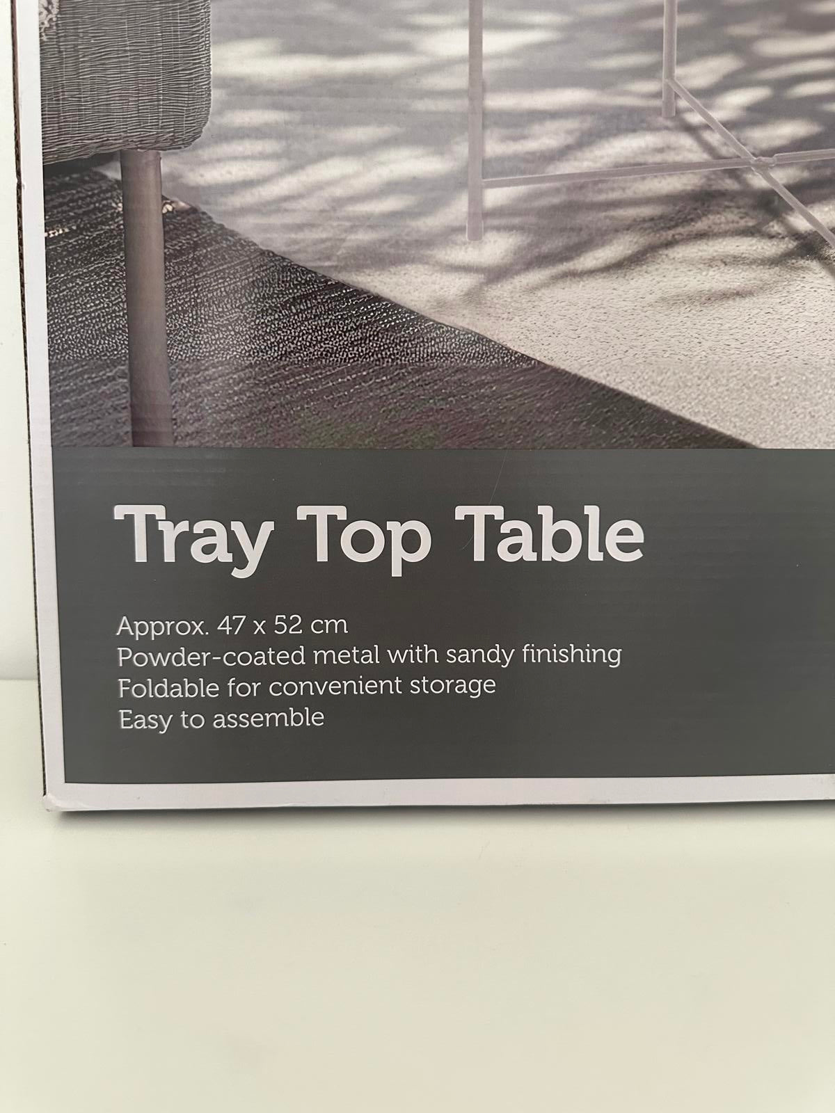 Belavi Grey Tray Top Table – Foldable & Stylish Metal Side Table