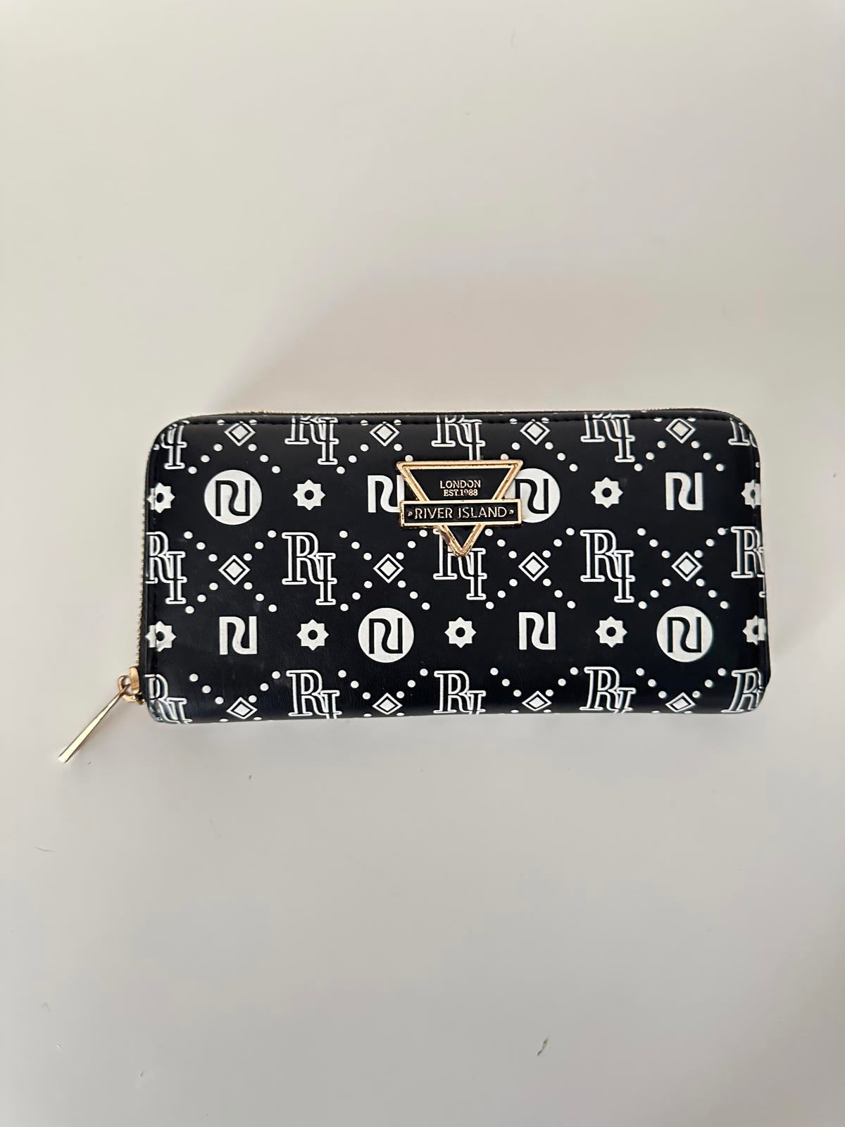 River Island Black & White Monogram Zip-Around Purse
