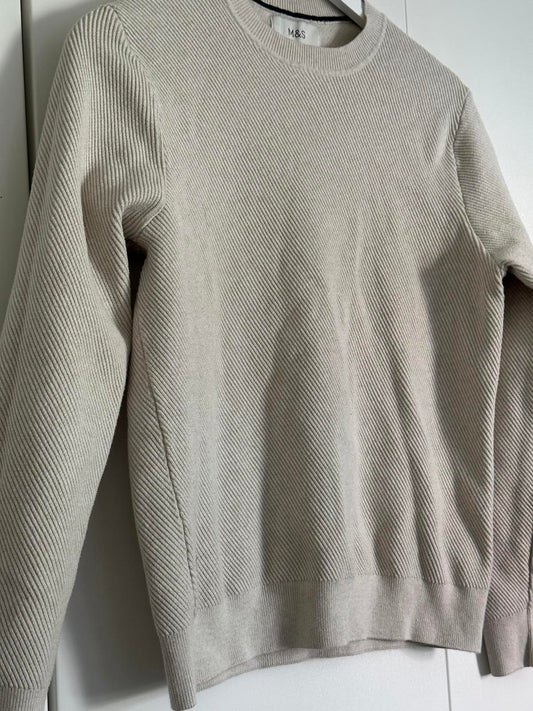 M&S Men’s Cotton Blend Textured Jumper – Dark beige
