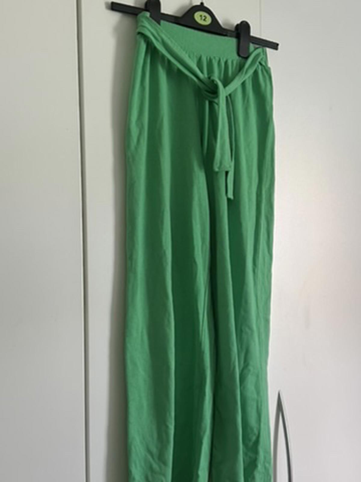 ZARA Girls Green Wide-Leg Trousers with Tie Belt – Age 11-12