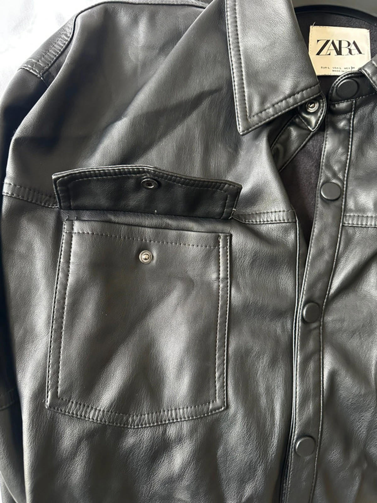 Black Leather Button-Up Shirt Jacket