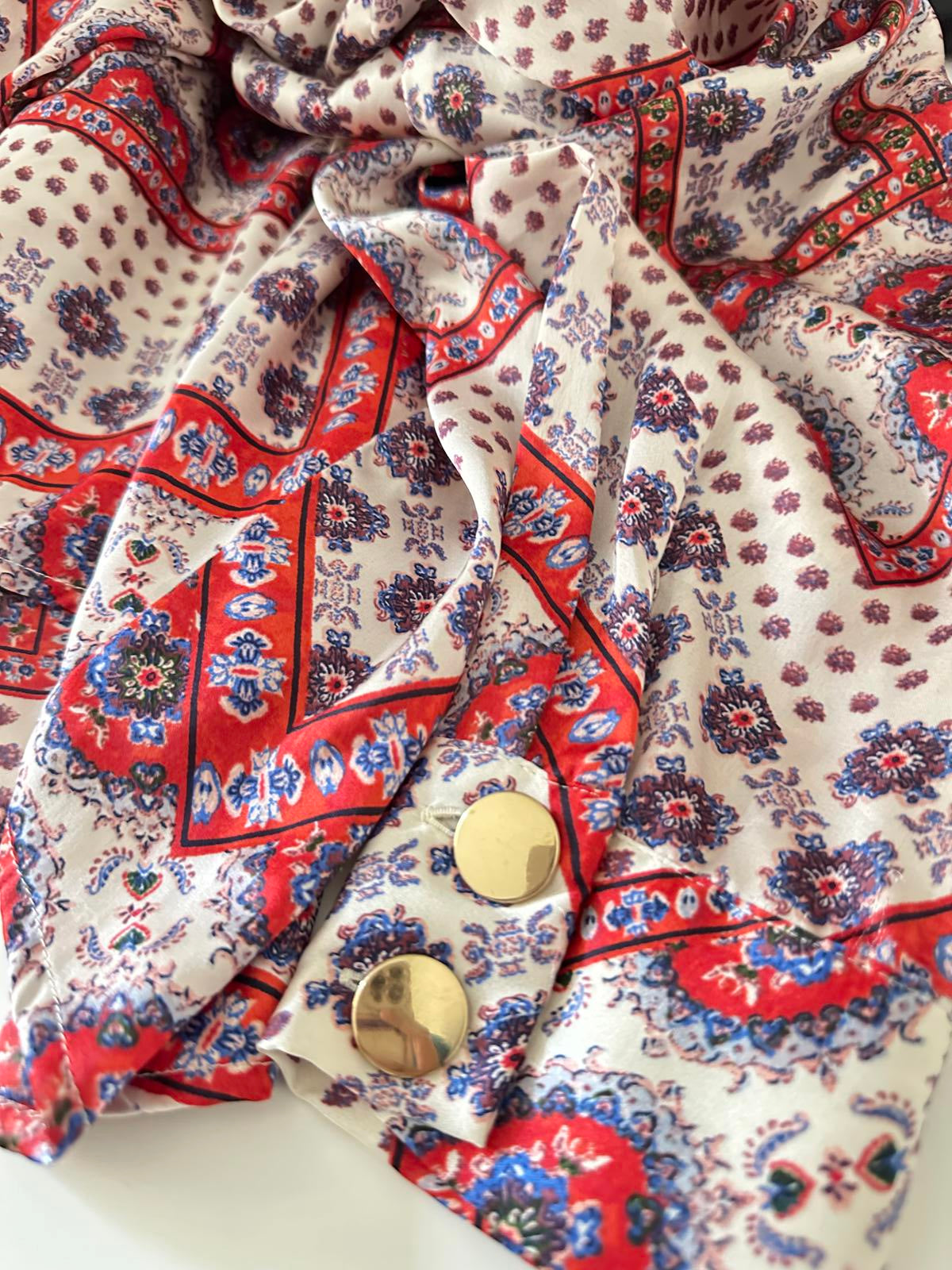 Zara Printed Long Sleeve Satin Shirt – Boho Retro Style