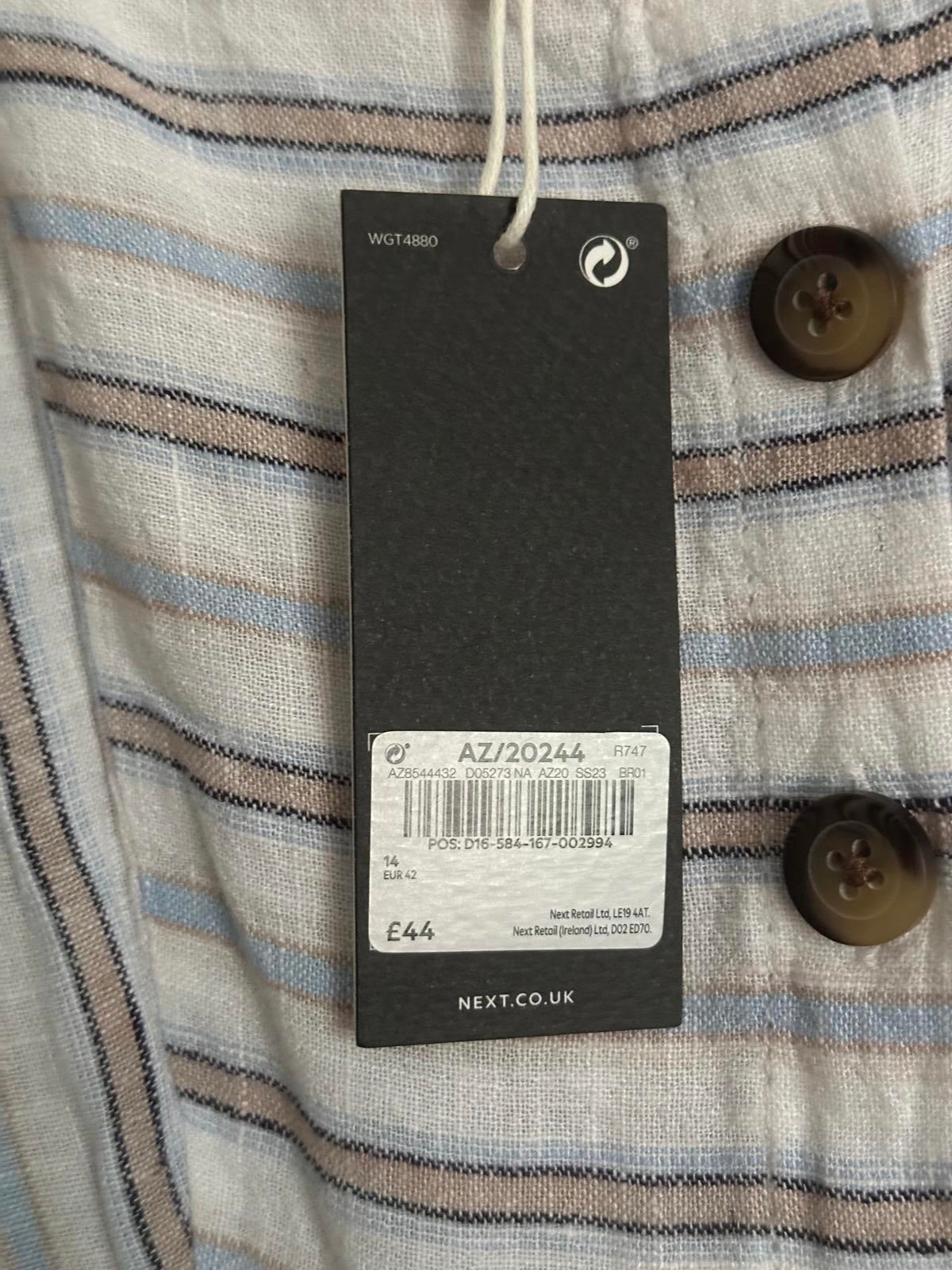 Next Striped Linen Blend Midi Dress with Buttons โ Size 14