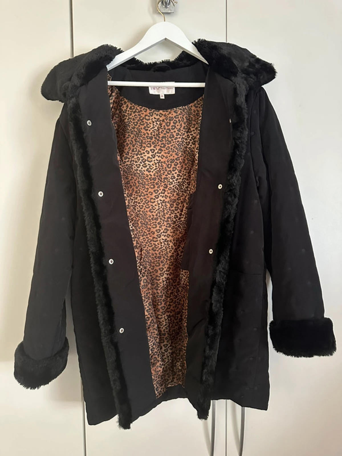 EWM Pure Classics Ladies Coat – Size 16 – Fur Trim & Leopard Print Lining
