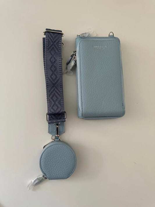 Long & Son Crossbody Bag with Wide Strap + Coin Pouch – Baby Blue