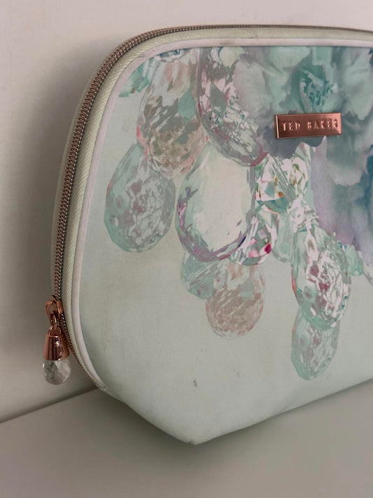 Ted Baker Mint Floral Cosmetic Bag with Rose Gold Details