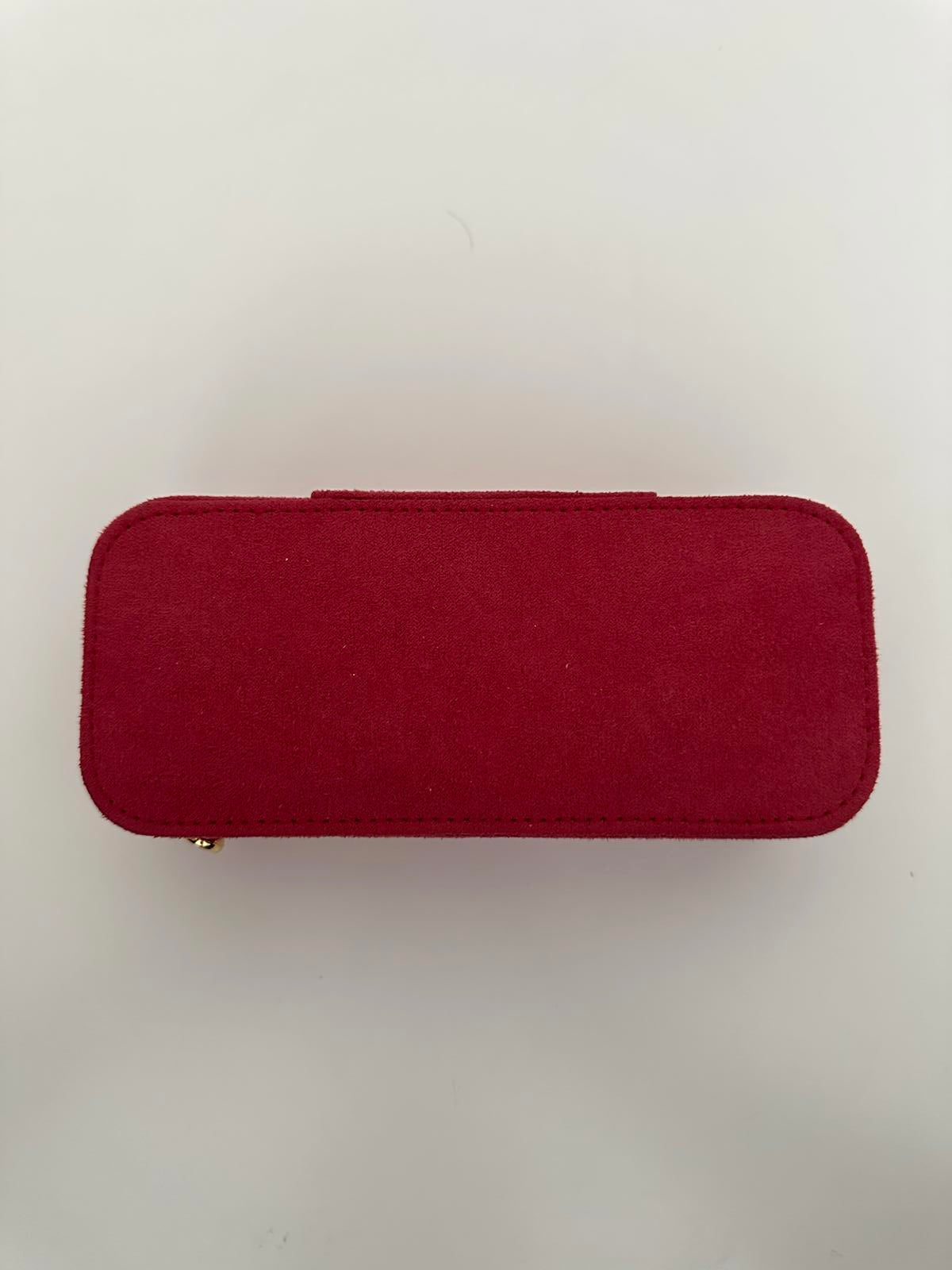 Elegant Red Velvet Travel Jewellery Box with Gold Heart Zip