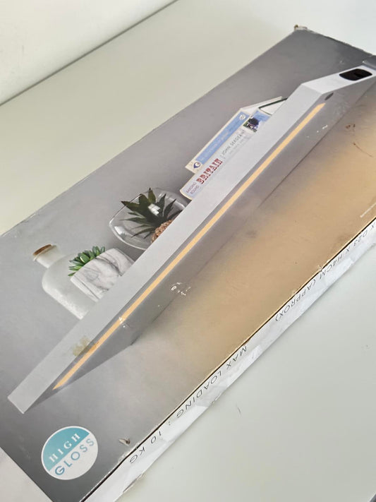 Alaska White High Gloss LED Floating Shelf with Dimmable Lighting