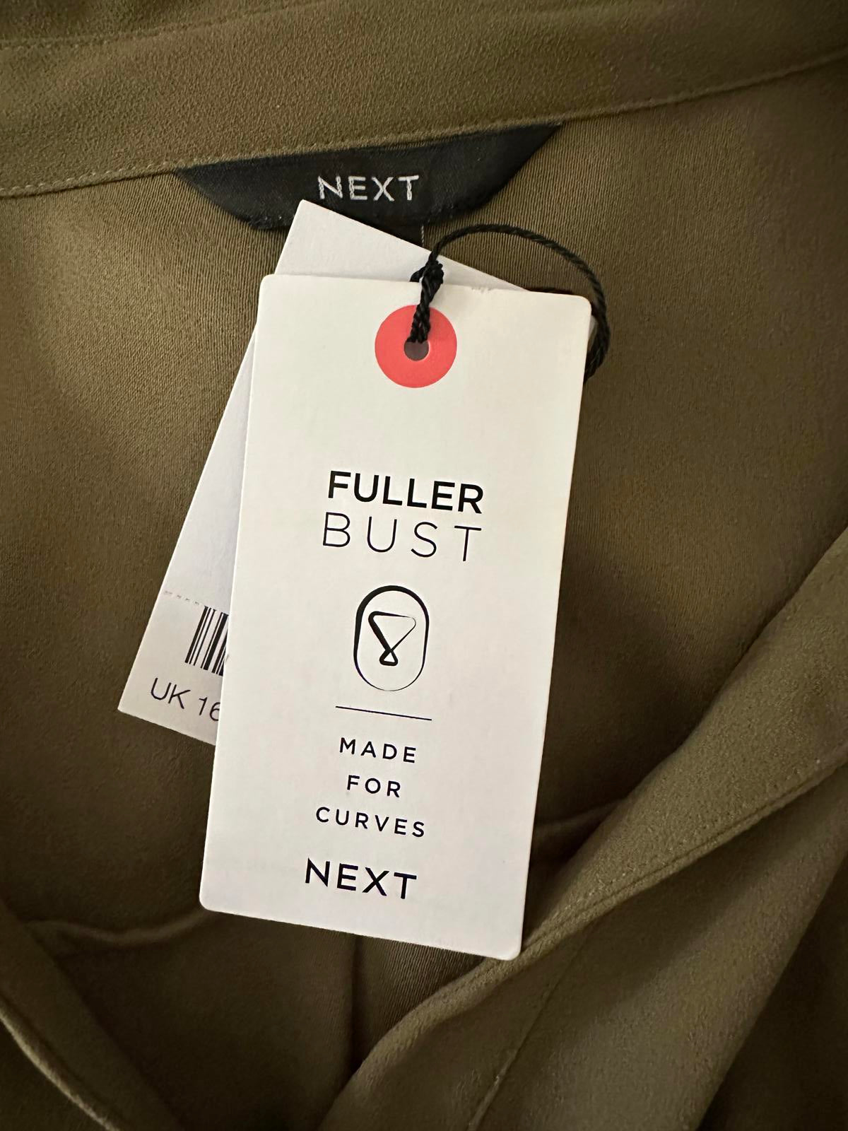 Next Khaki Green Button Front Dress – Fuller Bust, Long Sleeve, Elegant Fit