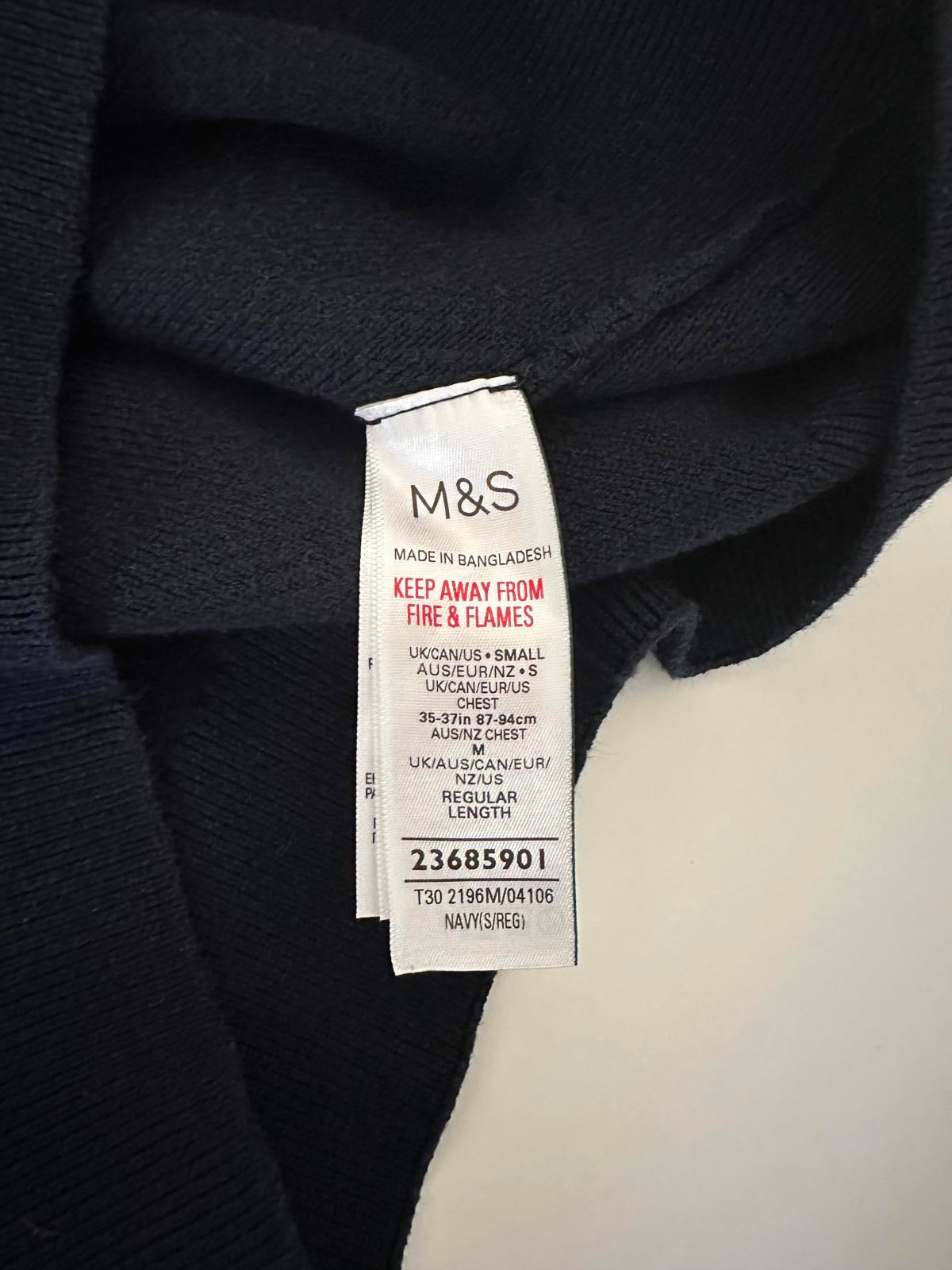 M&S Navy Cotton Blend Textured Knit Jumper – Size S