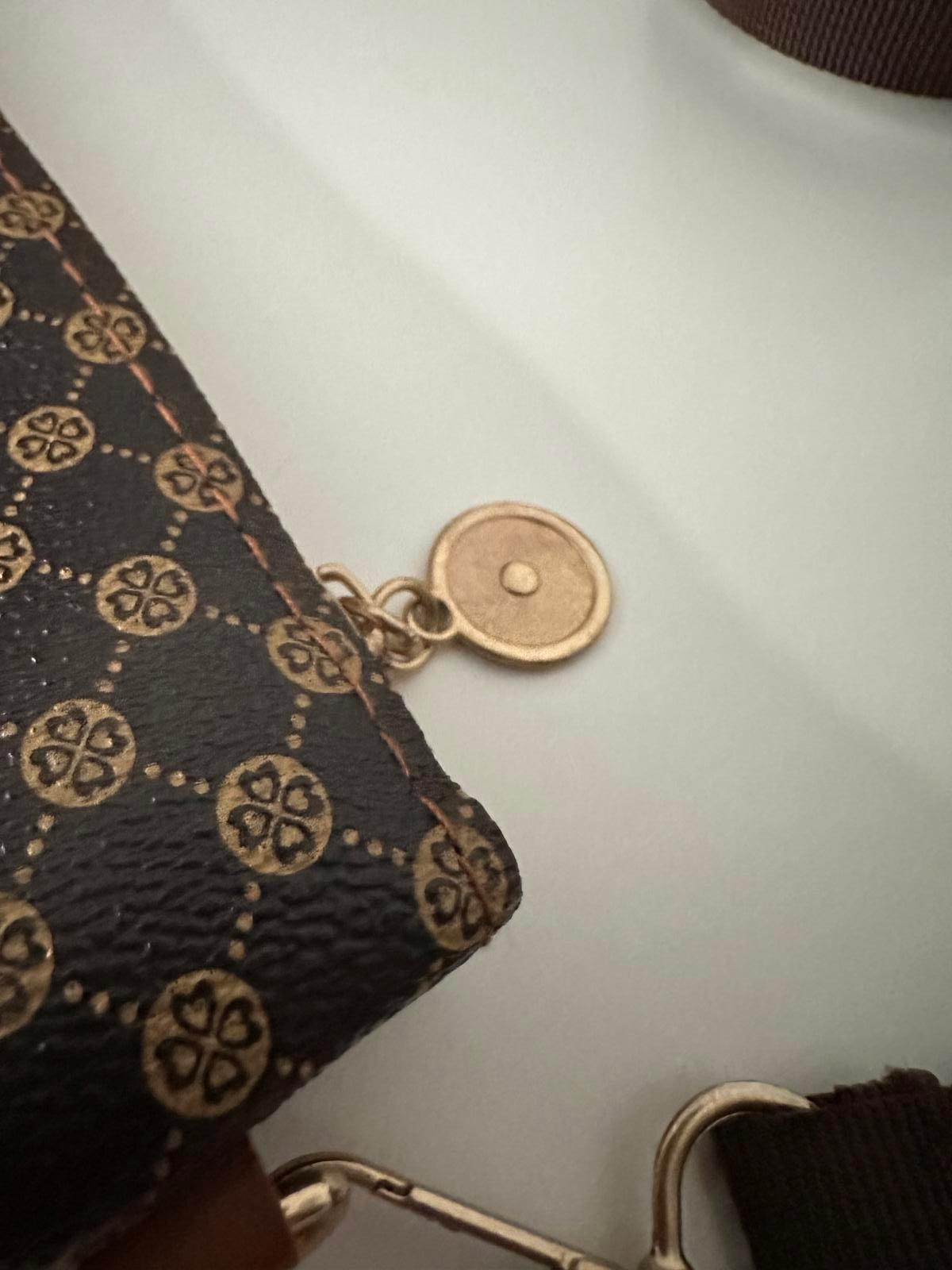 Brown Monogram Crossbody Bag with Coin Pouch – Vintage-Inspired Design