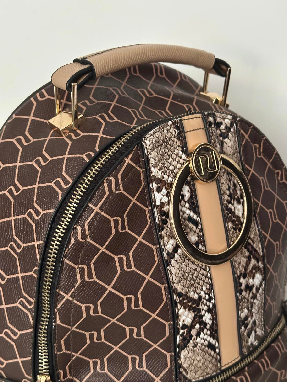 River Island Brown Monogram Backpack with Snake Print Detail
