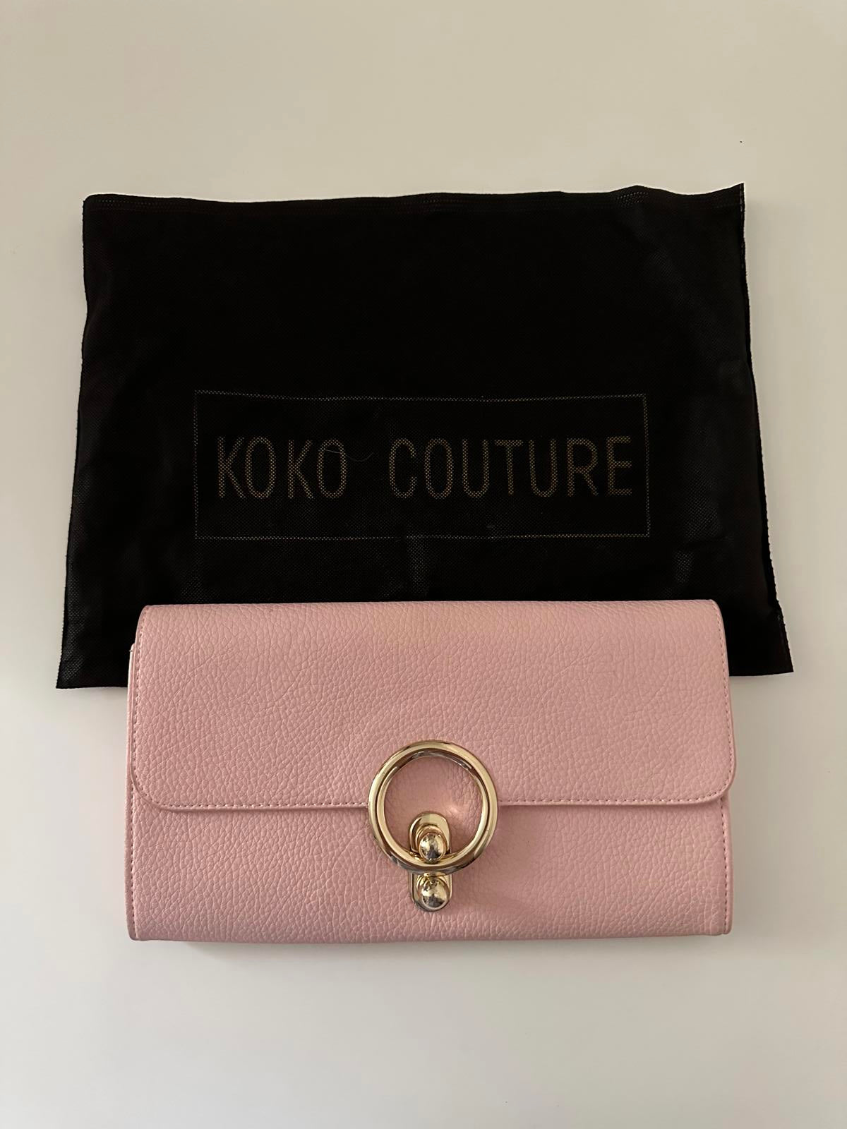 Koko Couture Pink Clutch Bag with Gold Ring Detail