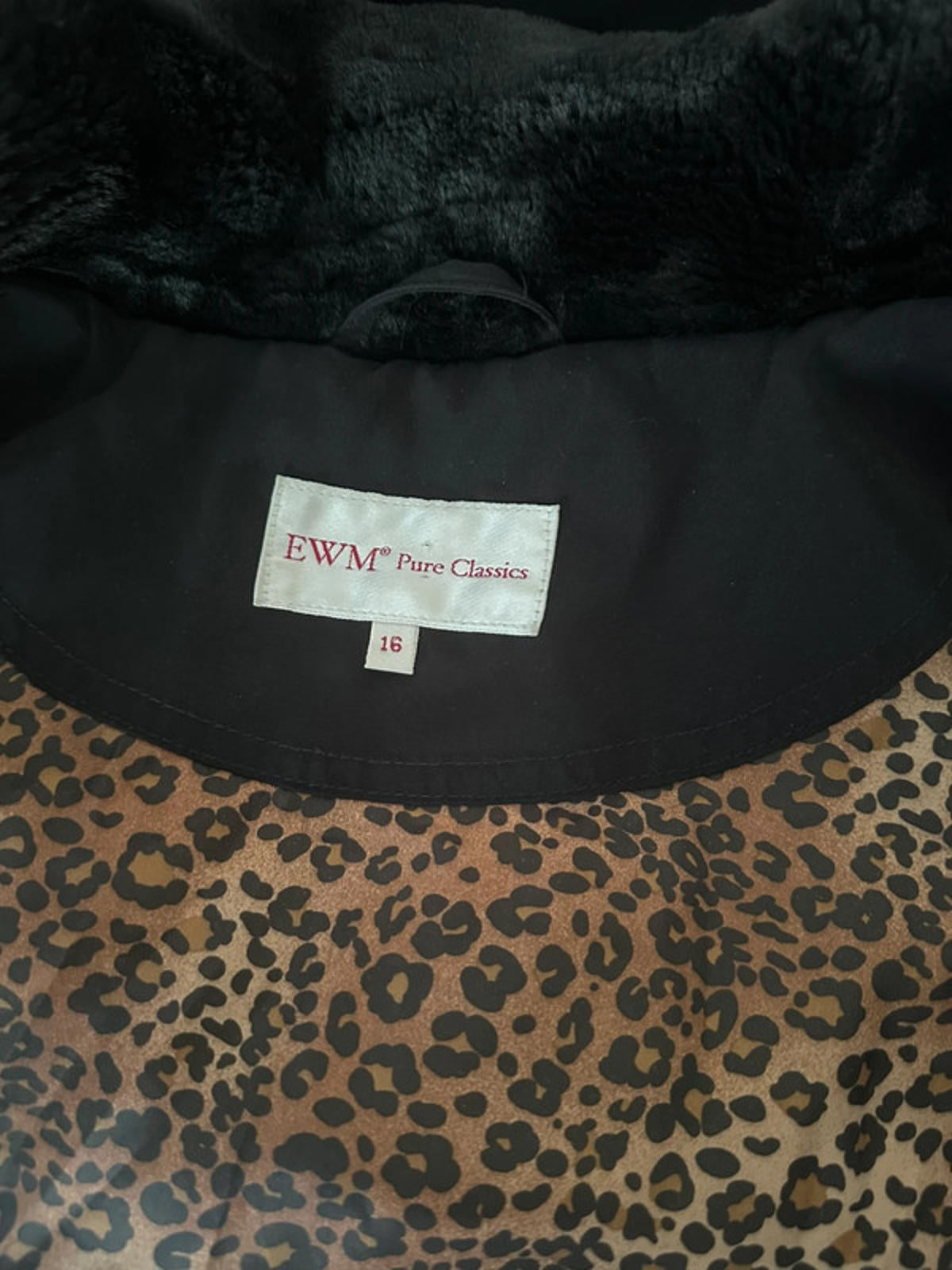 EWM Pure Classics Ladies Coat – Size 16 – Fur Trim & Leopard Print Lining
