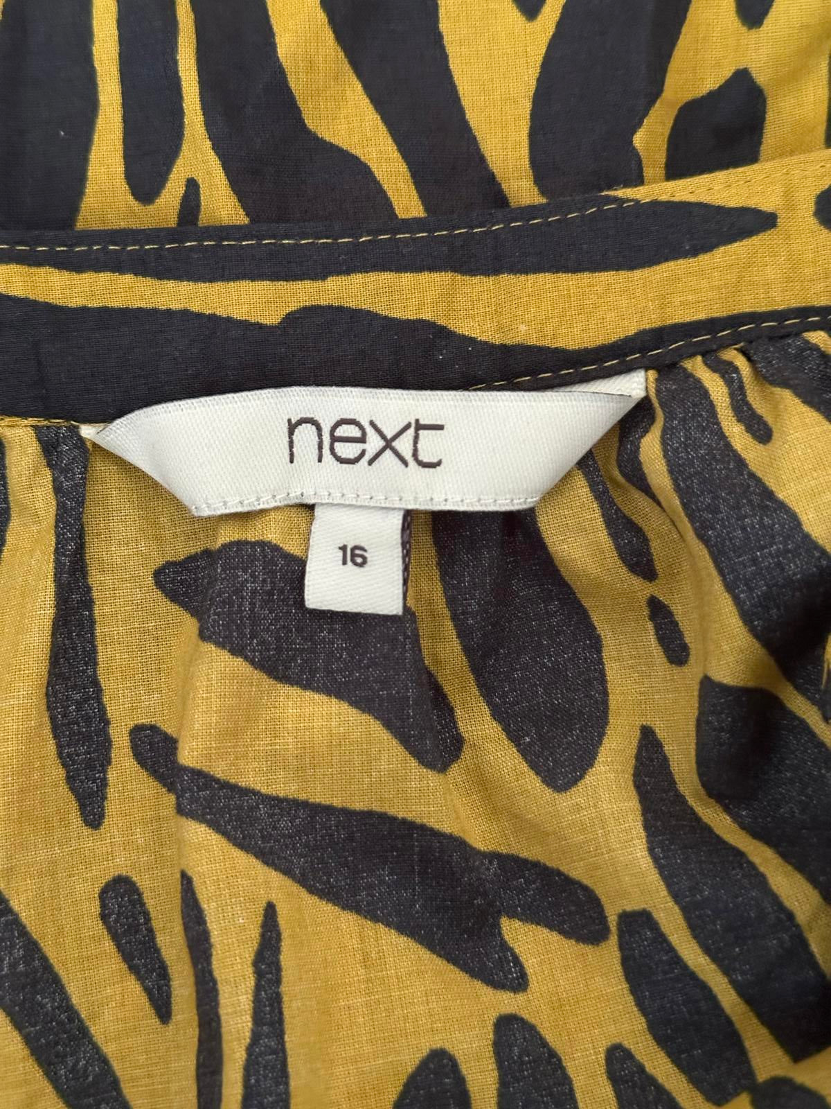Next mustard & black animal print cotton blouse – UK 16