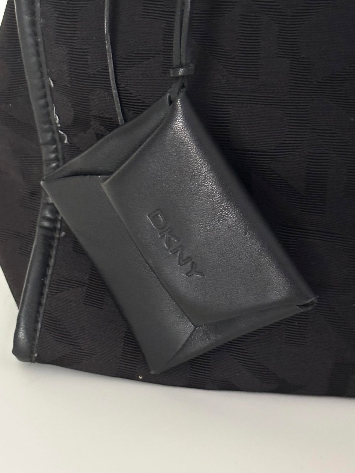 DKNY Black Monogram Tote Bag with Faux Leather Handles & Pouch