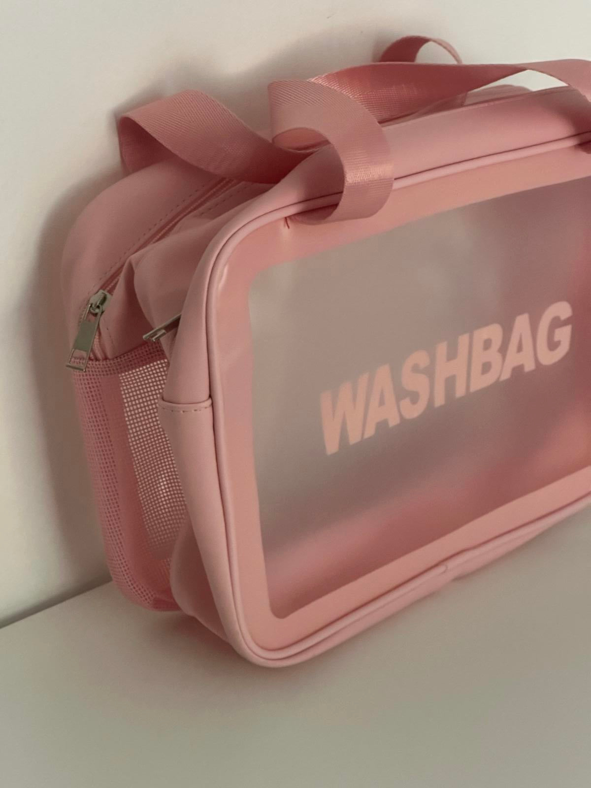 Pink Transparent Wash Bag with Dual Zippers