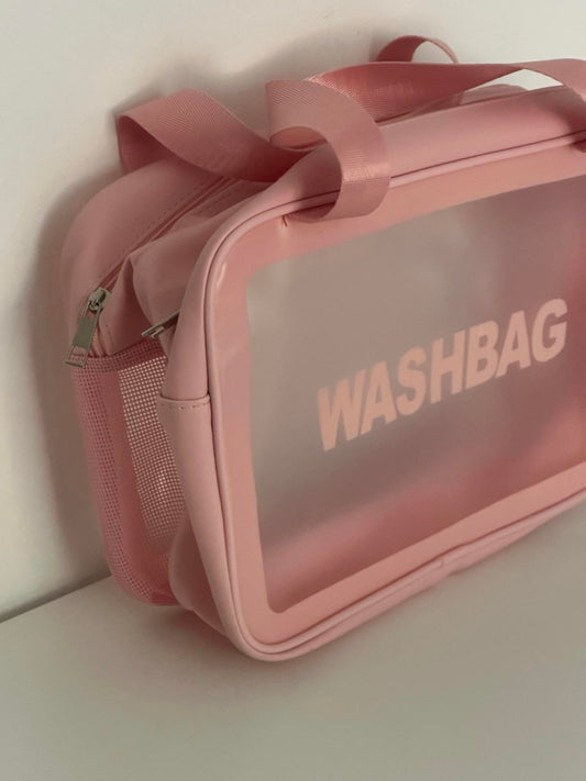 Pink Transparent Wash Bag with Dual Zippers