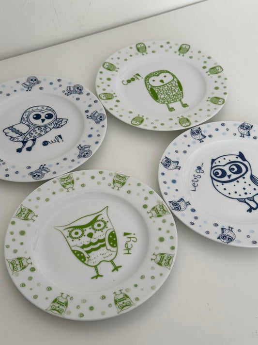 12-piece owl print ceramic dining set – plates, bowls & egg cups