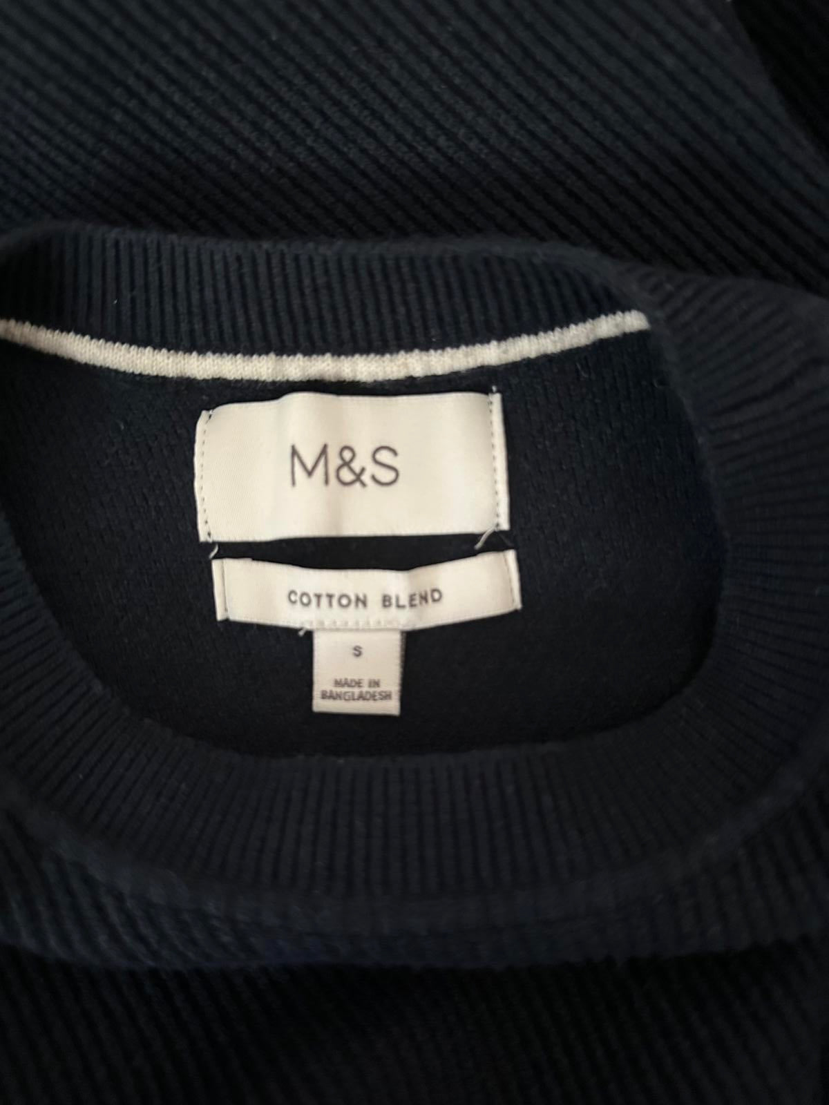 M&S Navy Cotton Blend Textured Knit Jumper – Size S