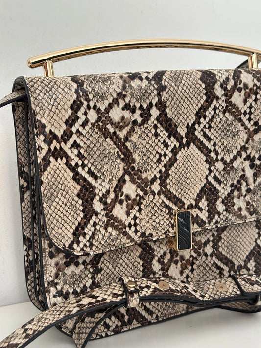 Topshop Snake Print Crossbody Bag with Gold Bar Handle