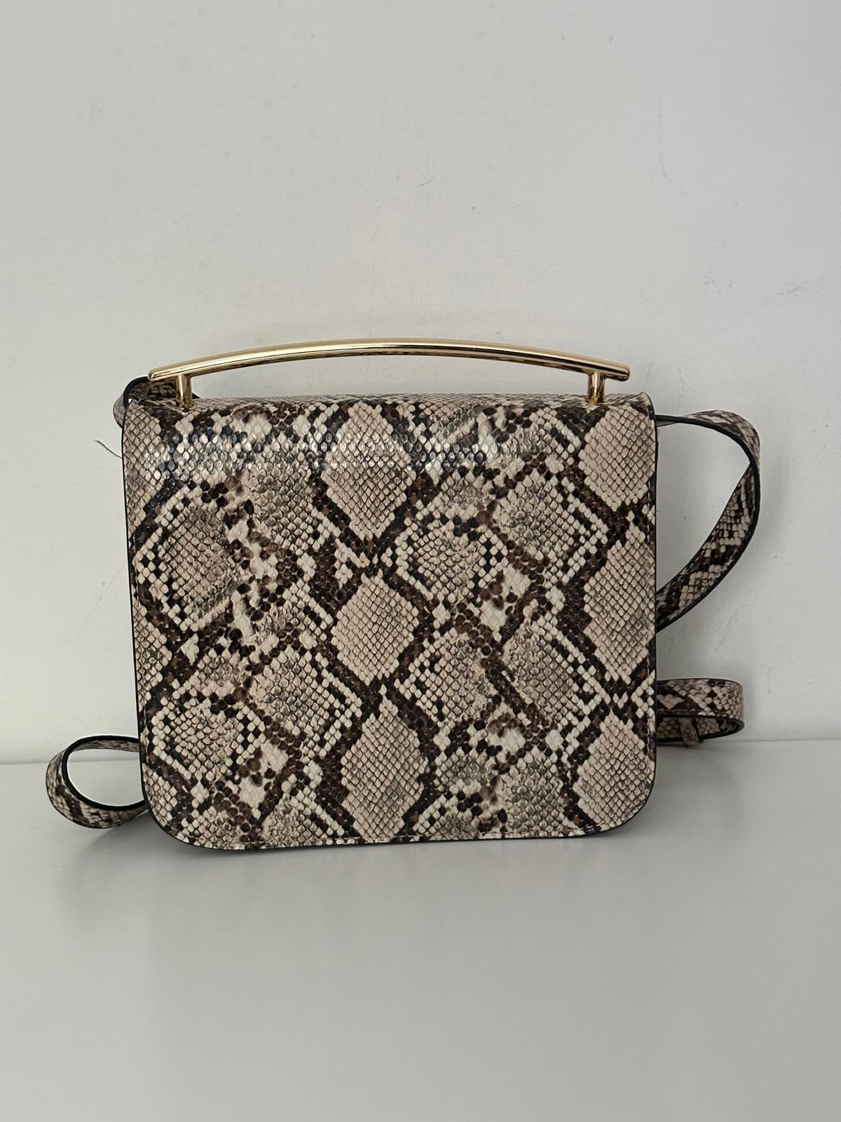 Topshop Snake Print Crossbody Bag with Gold Bar Handle