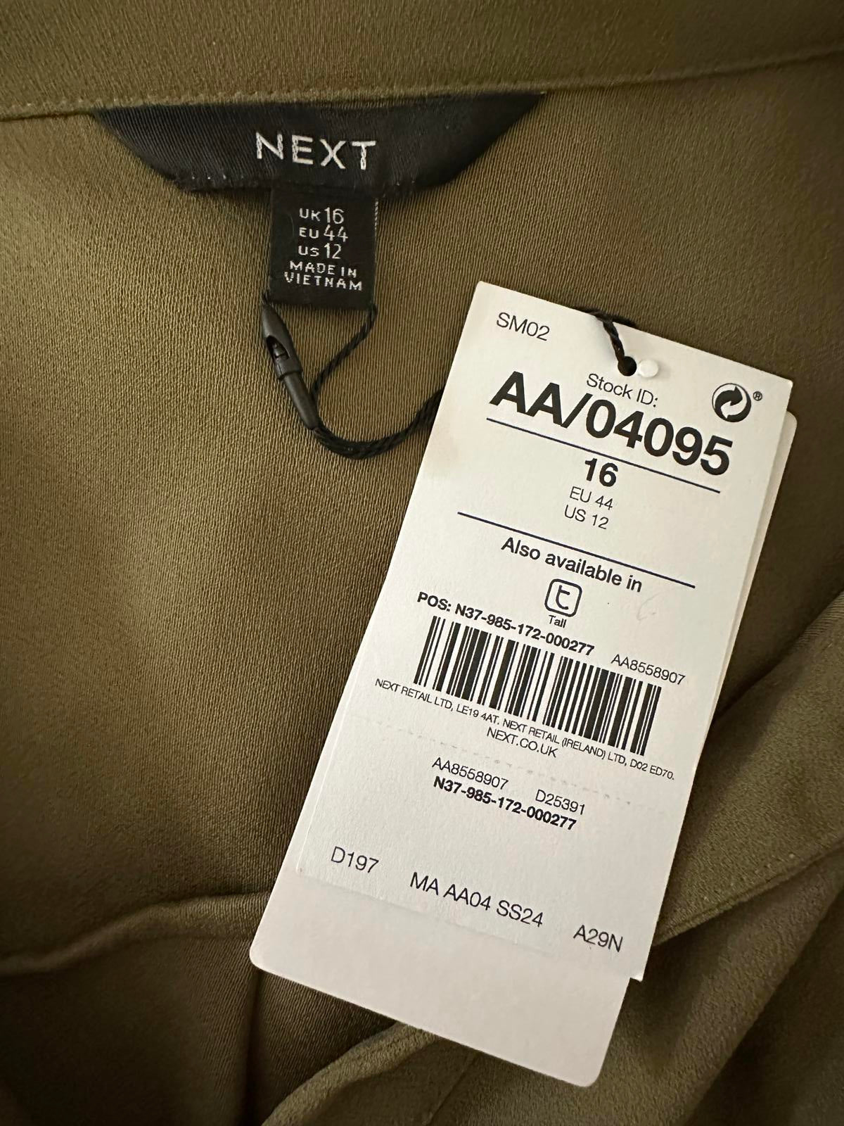 Next Khaki Green Button Front Dress – Fuller Bust, Long Sleeve, Elegant Fit