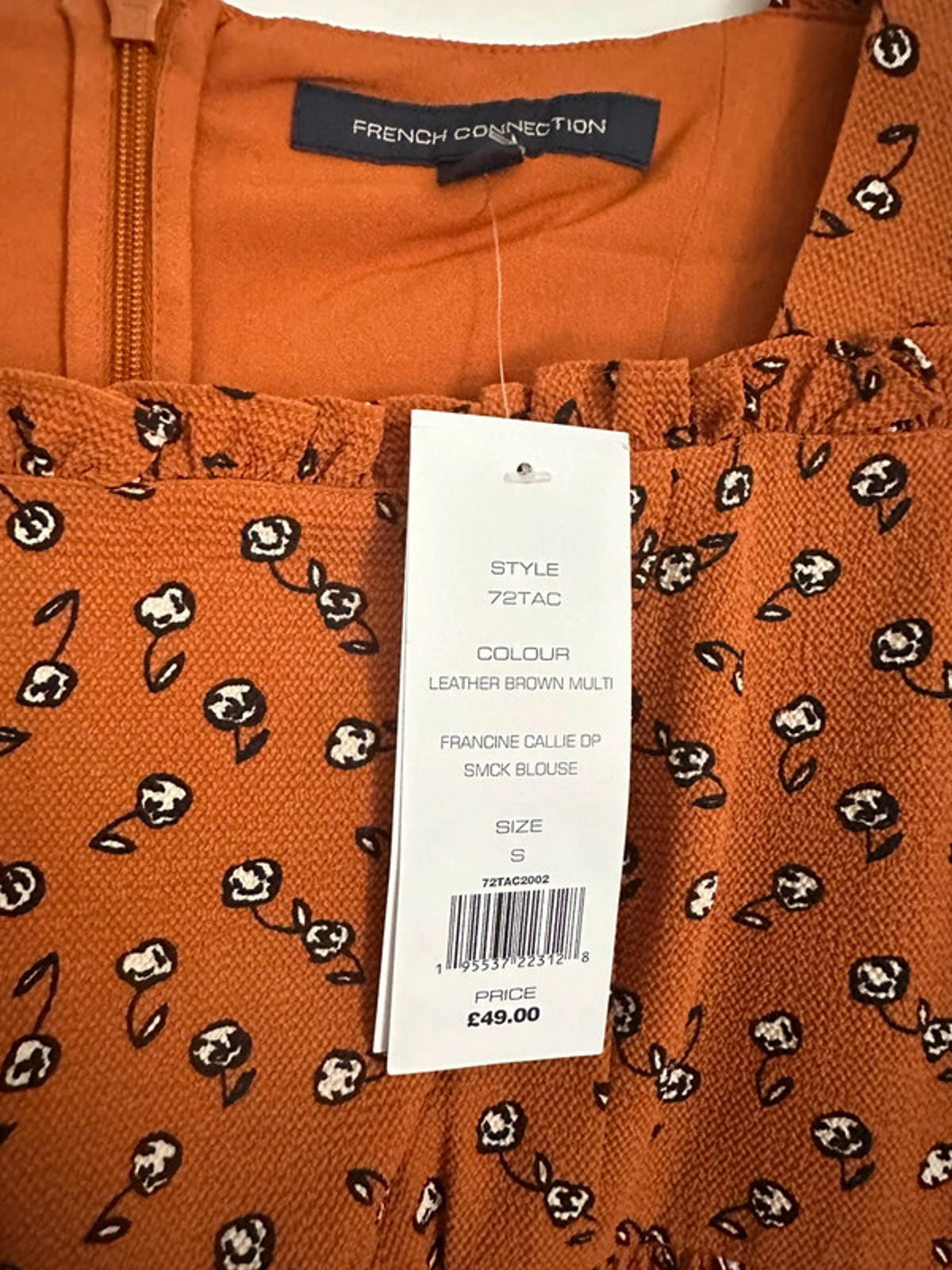 French Connection Francine Smock Blouse in Leather Brown Multi