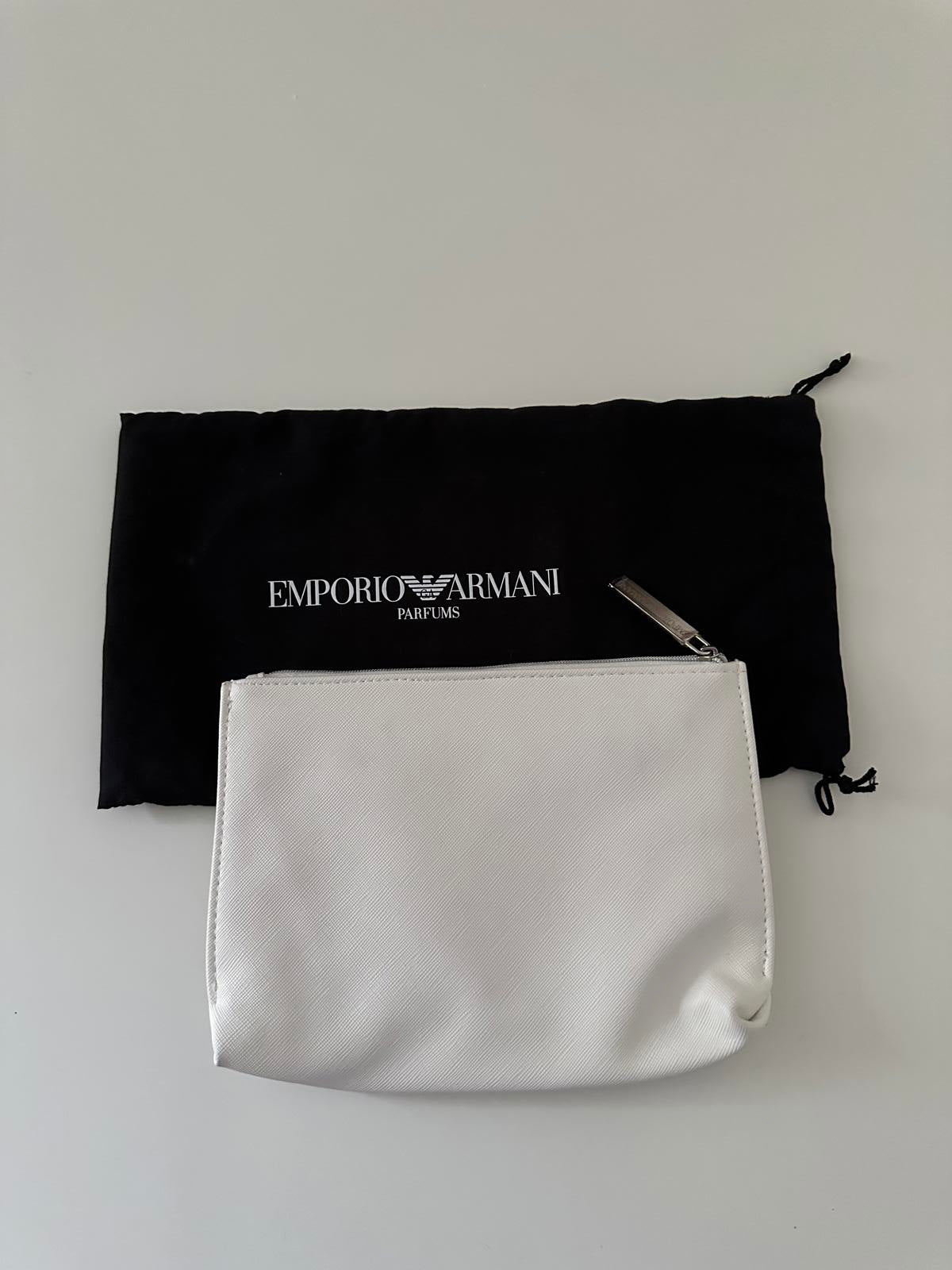 Emporio Armani White Cosmetic Pouch with Detachable Front Pocket & Dust Bag