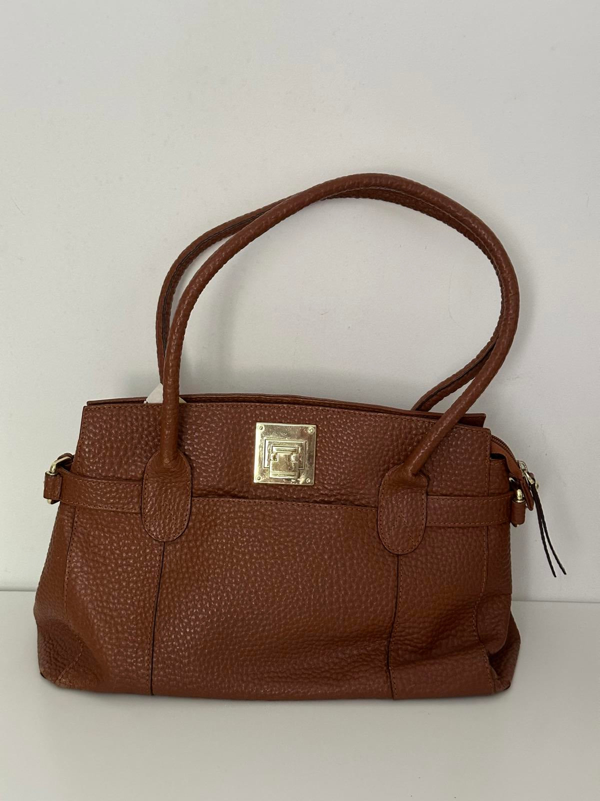Linea Structured Pebbled Leather Handbag – Brown