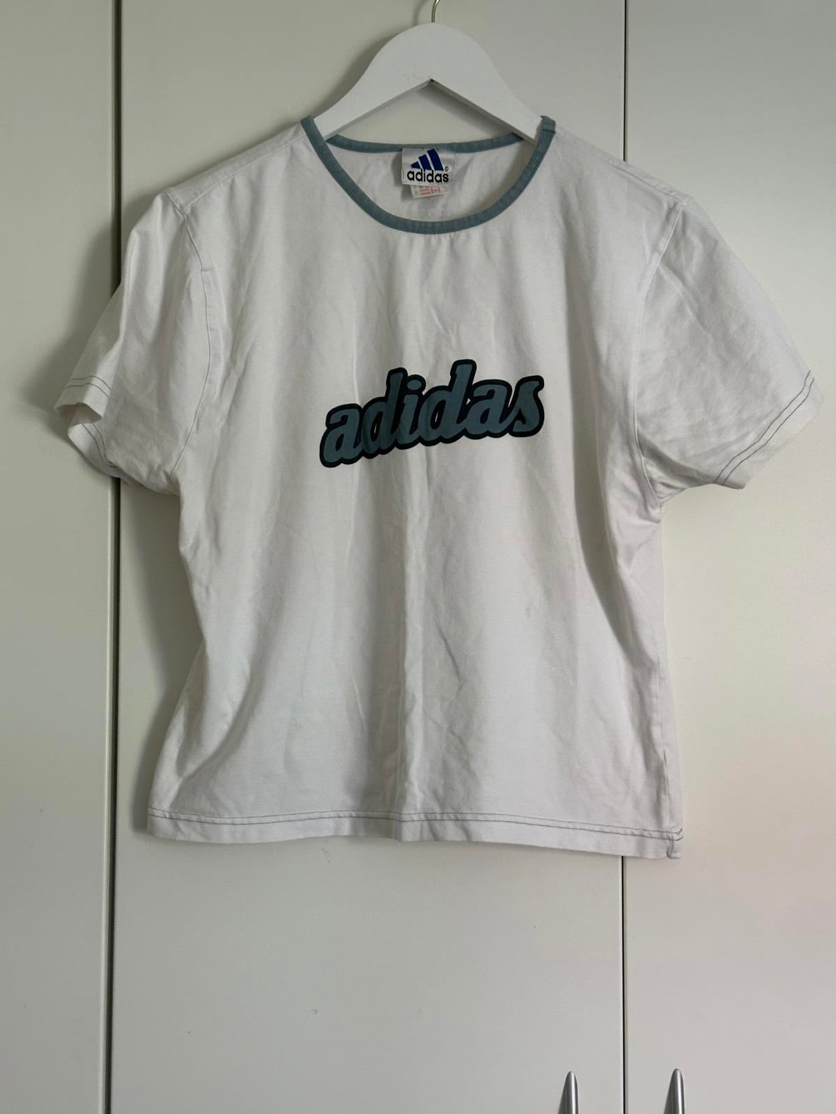 Vintage Adidas White & Blue Ringer T-Shirt – Retro Sportswear