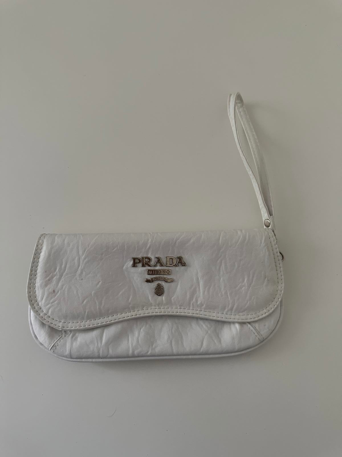 Prada White Wristlet Clutch Bag
