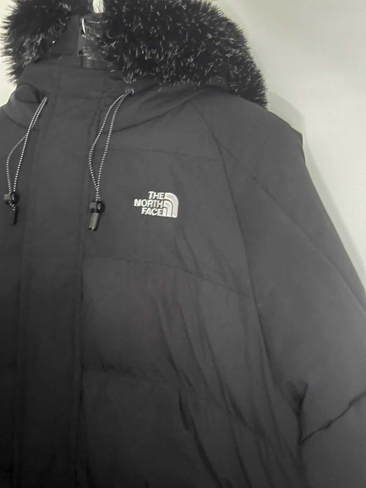 The North Face Black Puffer Jacket with Faux Fur Hood – Size L