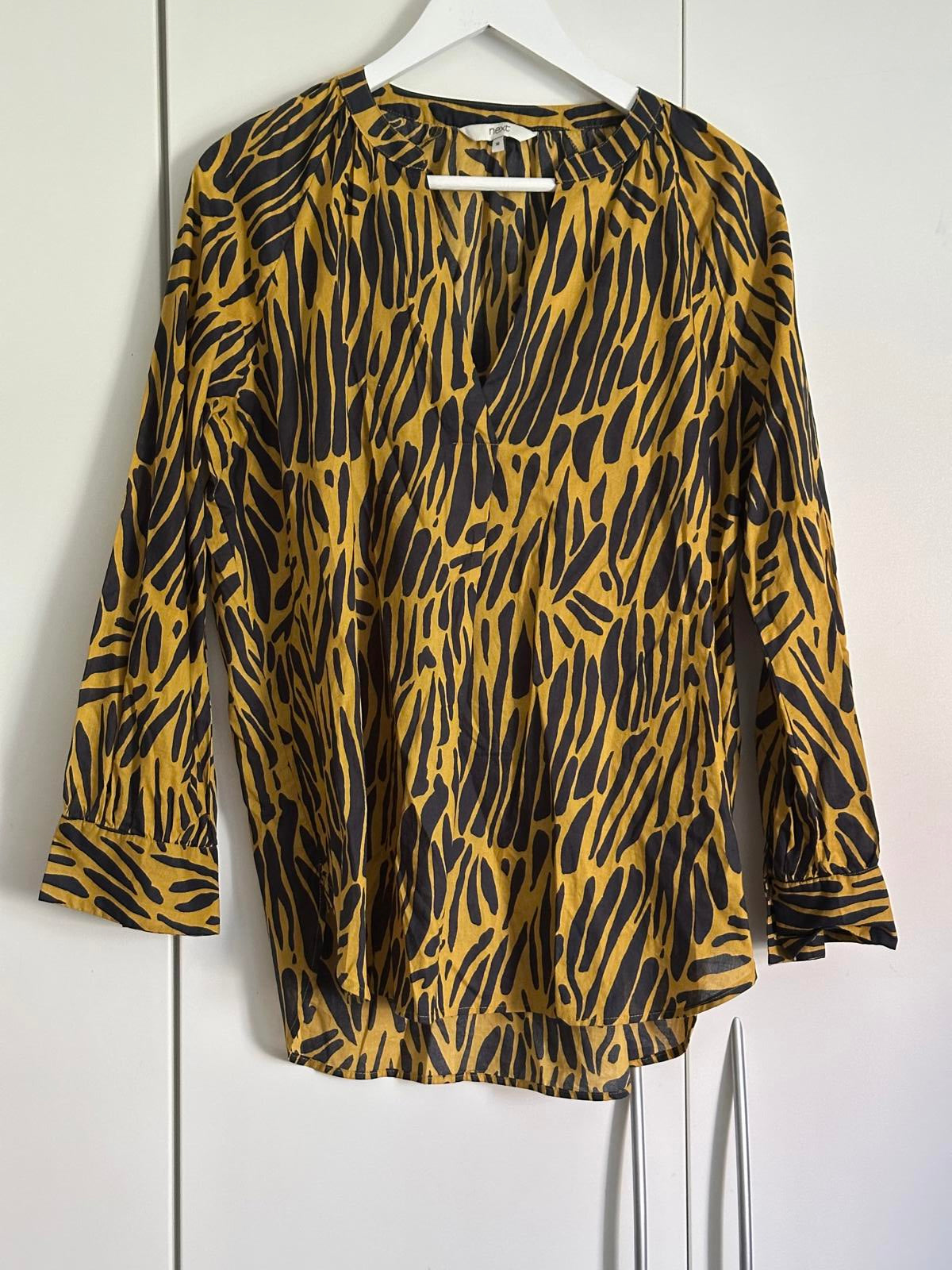 Next mustard & black animal print cotton blouse – UK 16
