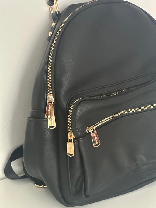 Urban Originals Black Faux Leather Backpack with Gold Hardware