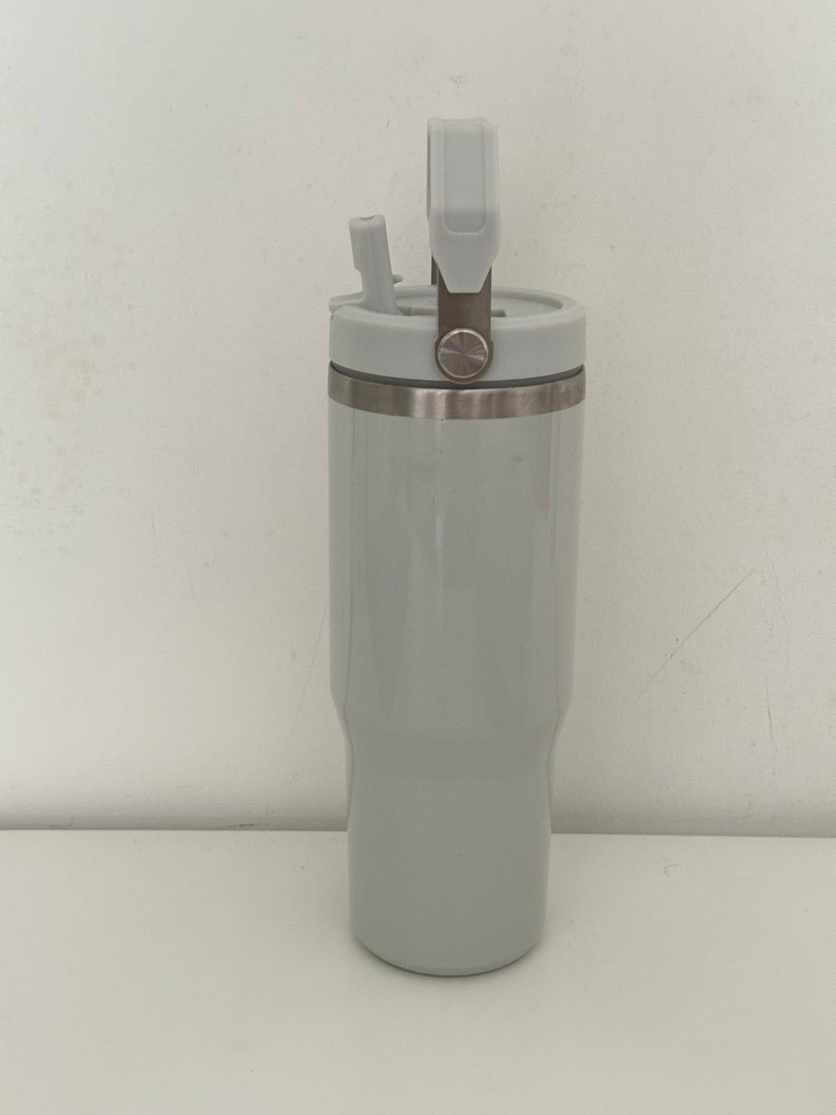 30oz Grey Insulated Travel Tumbler with Flip Straw & Carry Handle