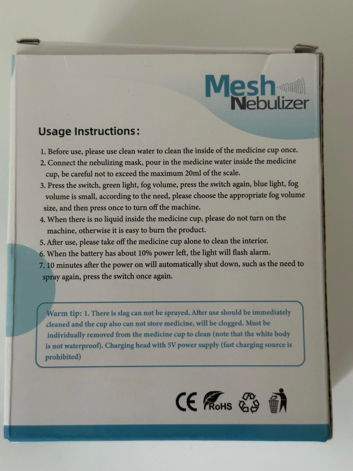 Portable Mesh Nebulizer TZ-W08 – Rechargeable, Quiet & Easy to Use