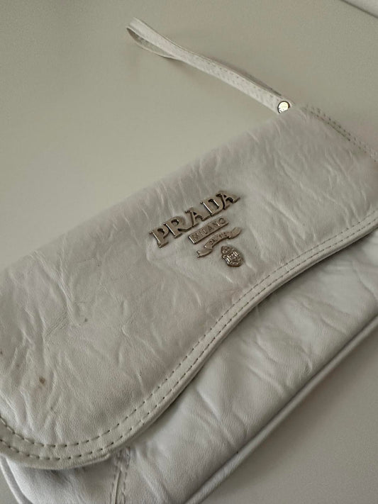 Prada White Wristlet Clutch Bag