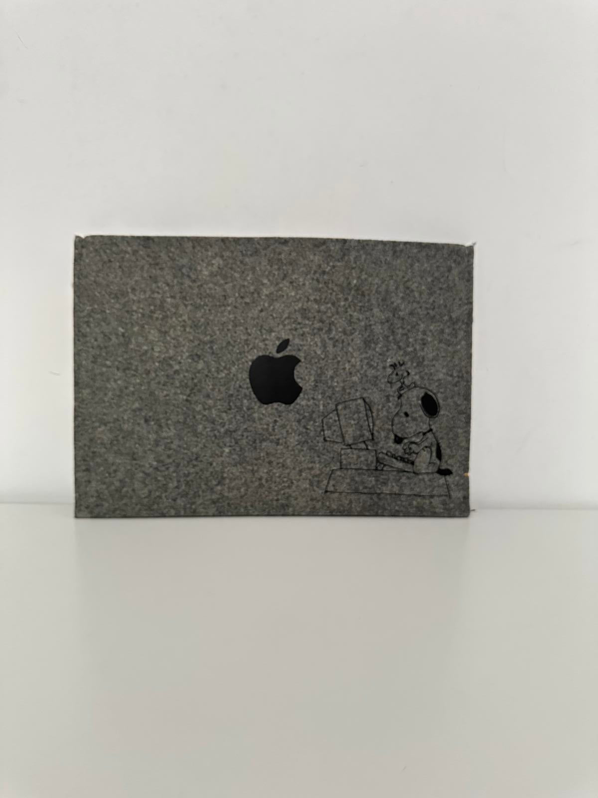 Apple Grey Felt Laptop Protective Sleeve Case with Snoopy Print