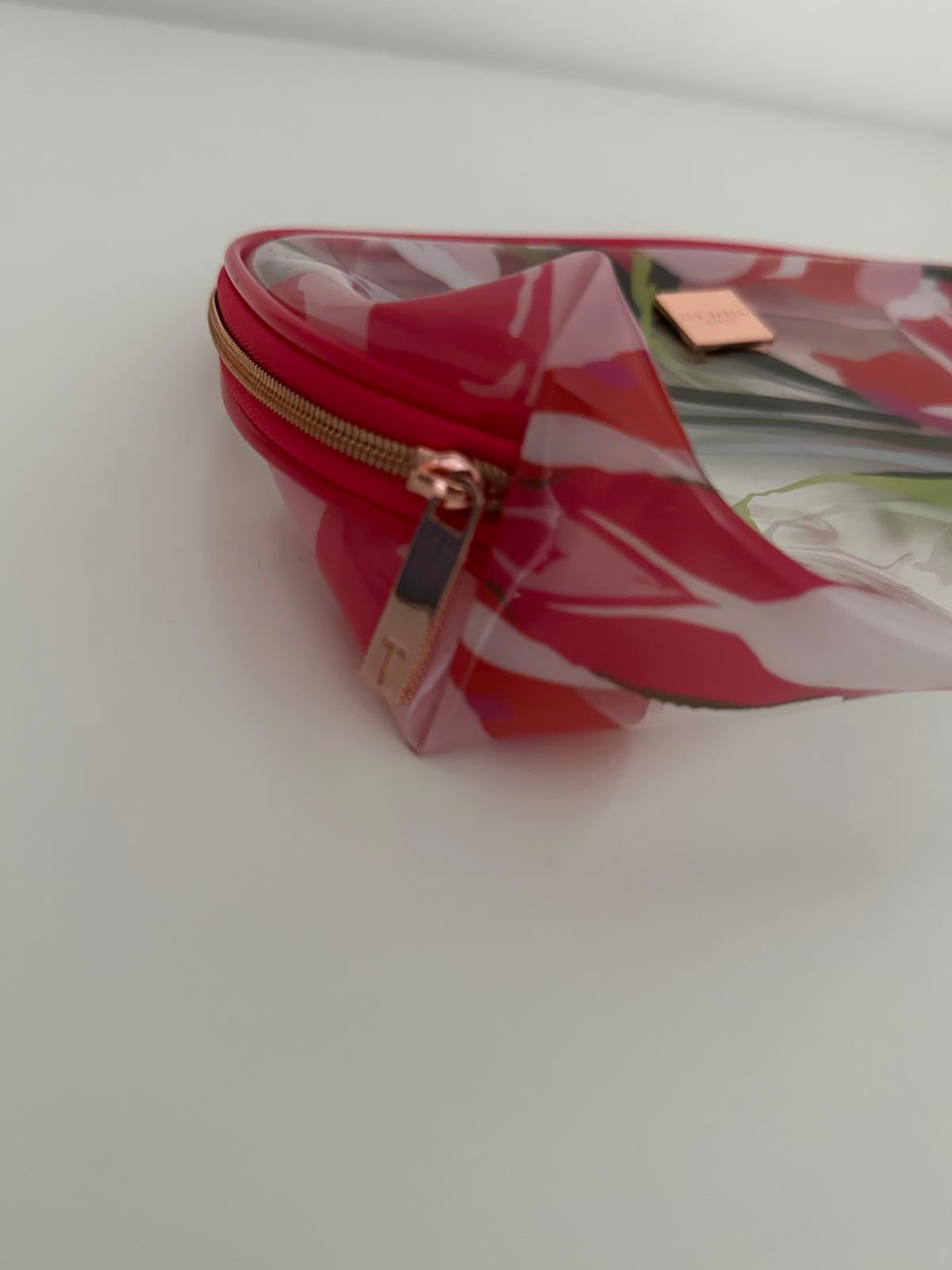 Ted Baker Clear Floral Makeup/Toiletry Bag – Rose Gold Zip