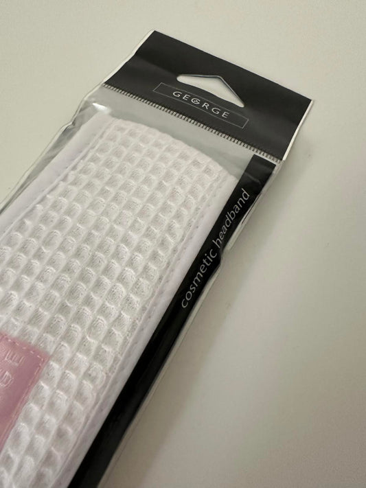 George White Cosmetic Headband – Waffle Weave, Adjustable Velcro