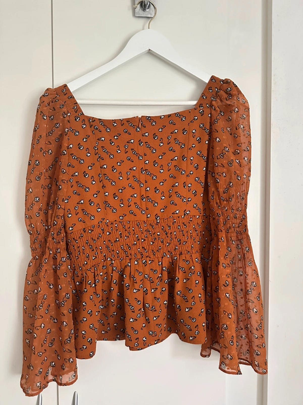 French Connection Francine Smock Blouse in Leather Brown Multi