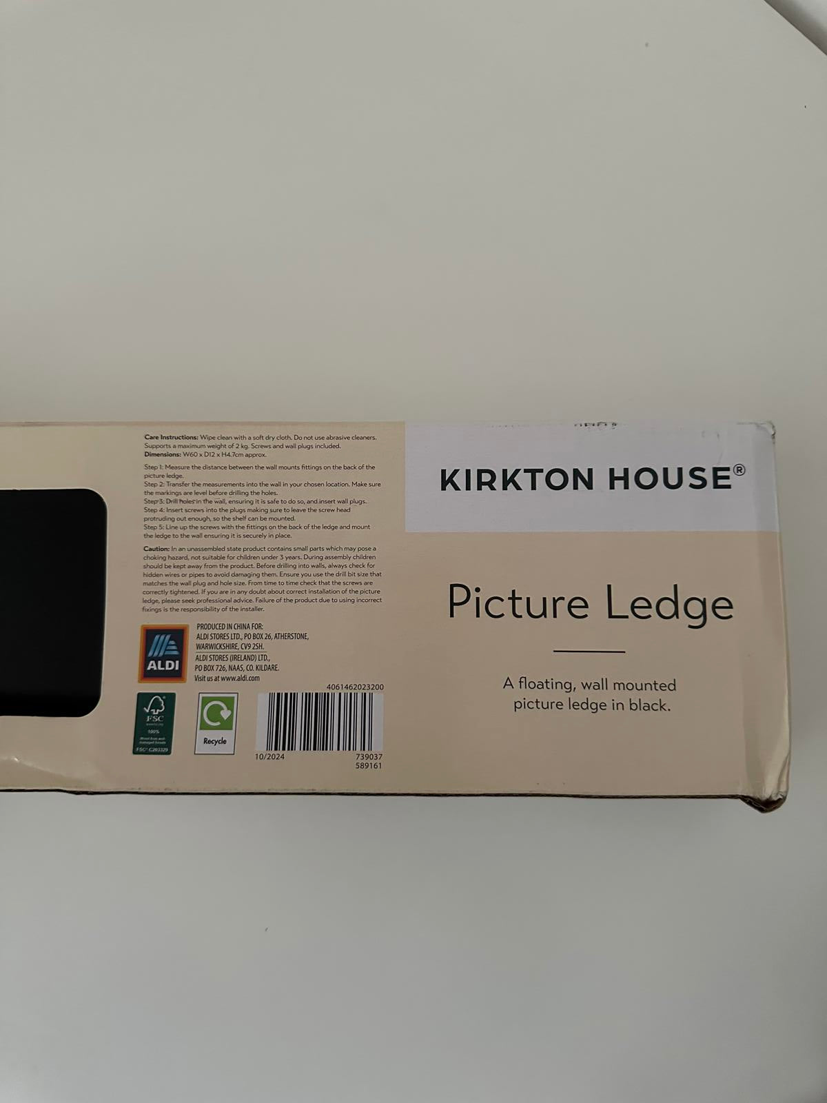Kirkton House Floating Wall-Mounted Picture Ledge – Black