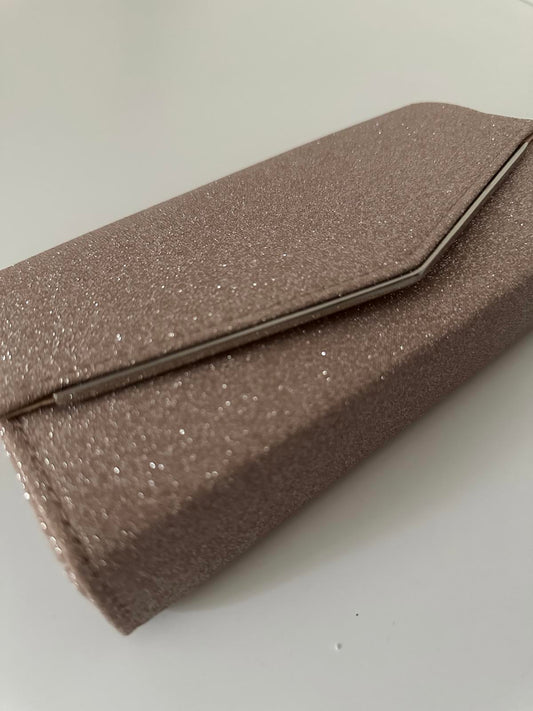 Quiz Rose Gold Glitter Envelope Clutch Bag with Chain Strap