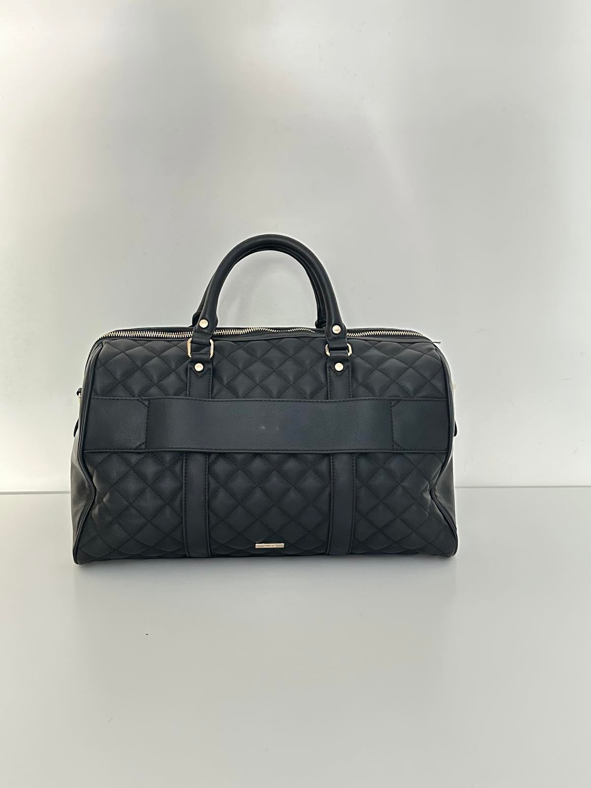 ALDO Scarba Quilted Black Weekend Duffel Bag – l Holdall with Gold Hardware