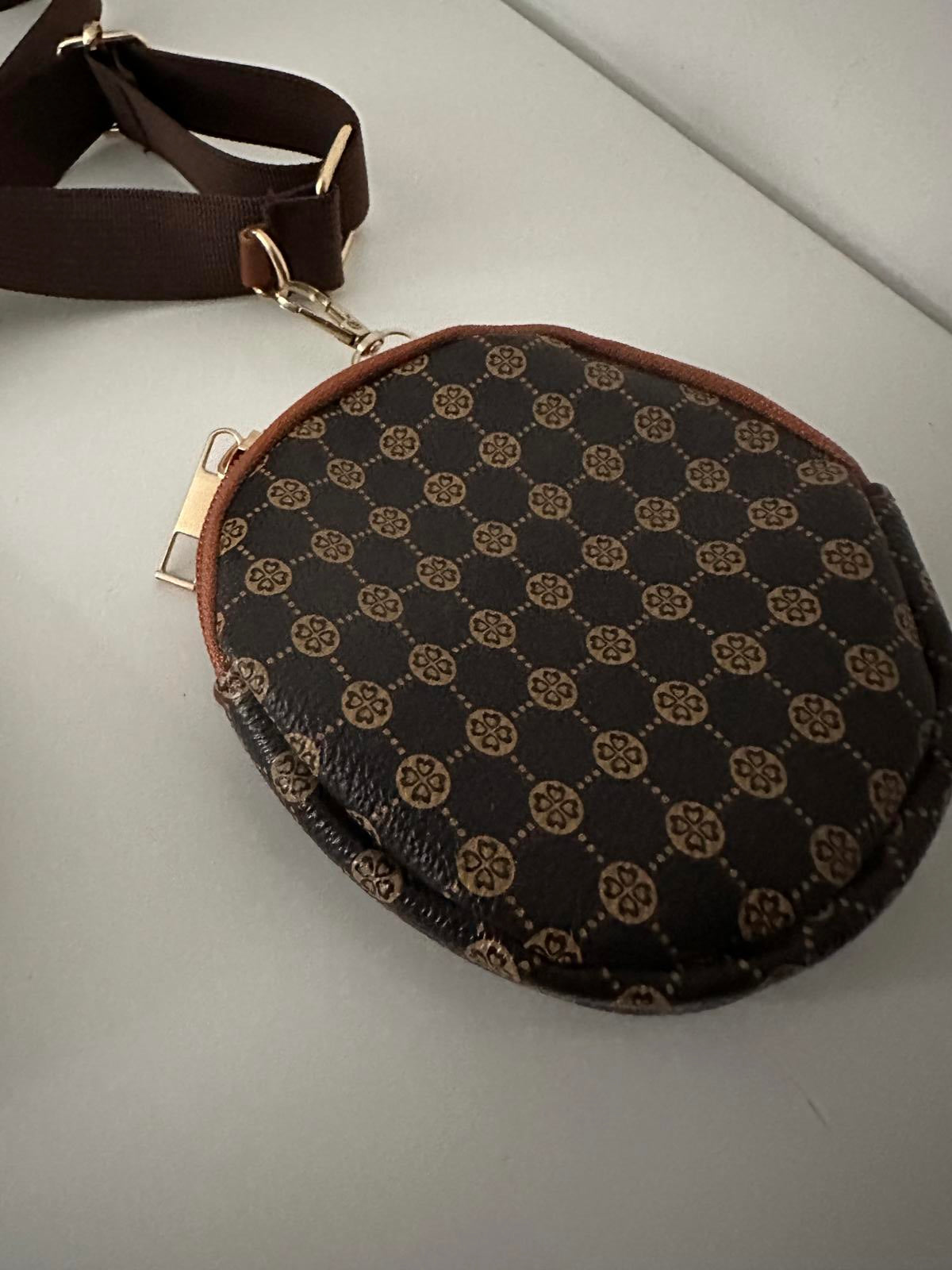 Brown Monogram Crossbody Bag with Coin Pouch – Vintage-Inspired Design